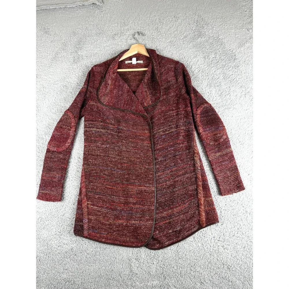 Chelsea & Violet Cardigan Sweater Womens Small Brown Space Dye Faux Leather Trim